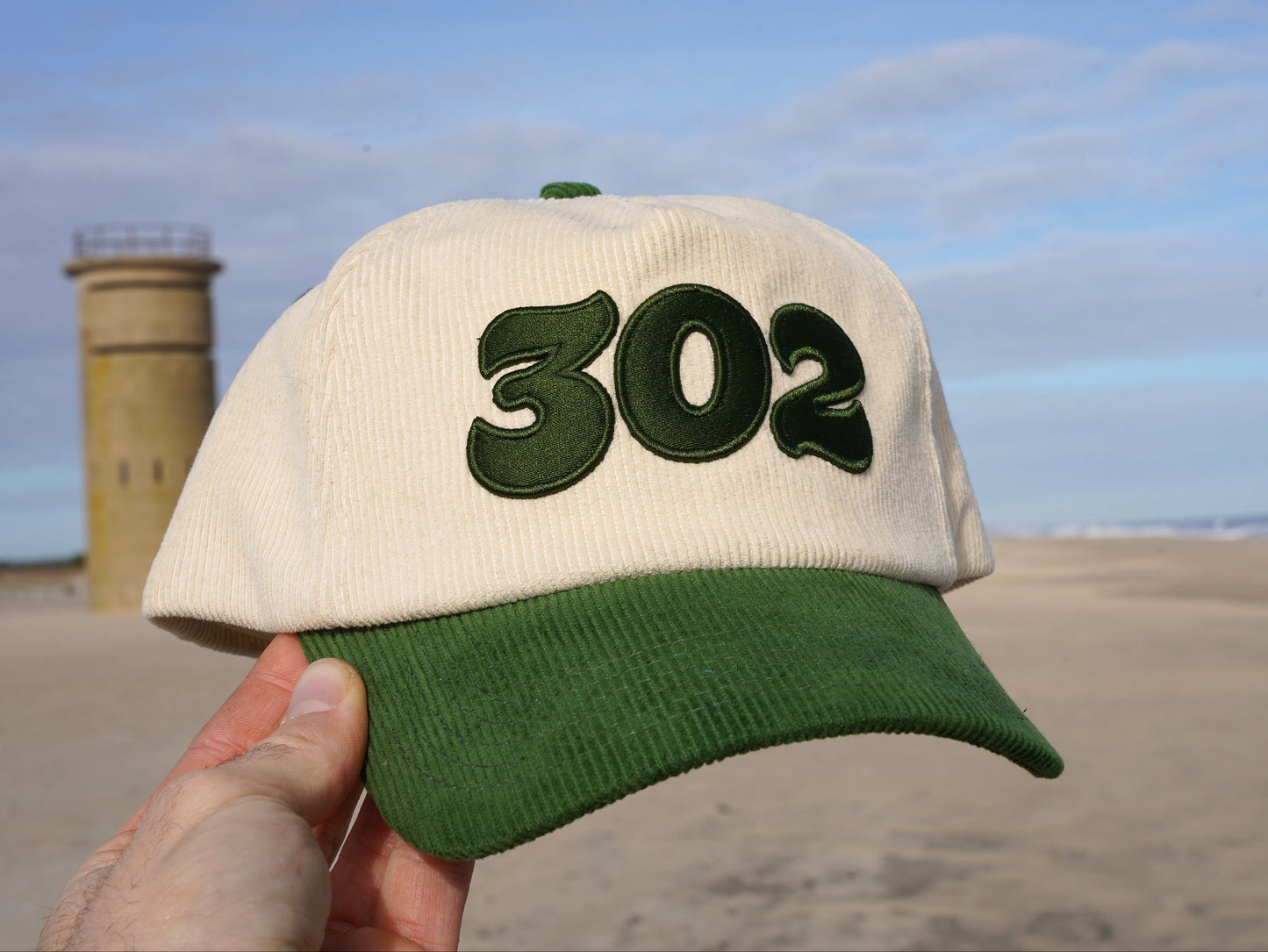 302 Corduroy Hat (Cream/Green)